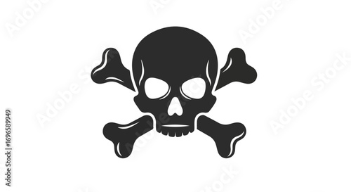 Stylized skull and crossbones symbol in bold black on a stark white background iconographic representation of mortal peril