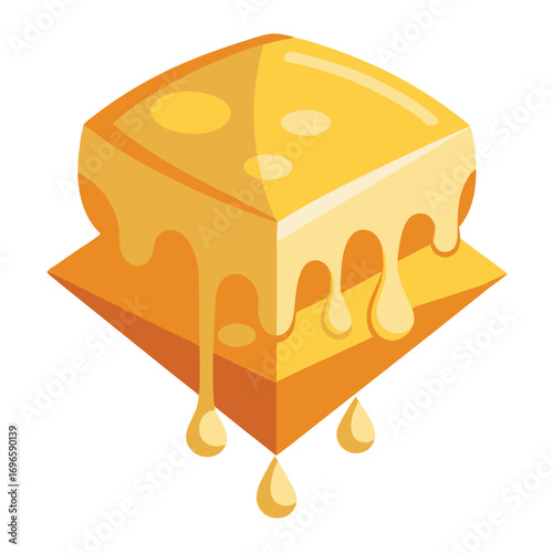 Hard porous cheese big head and sliced piece vector illustration