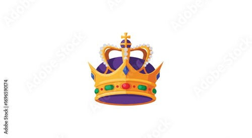 Regal Cartoon Crown Isolated on White, Emblem of Royalty and Power, Luxurious Headgear with Intricate Details and Vibrant Colors