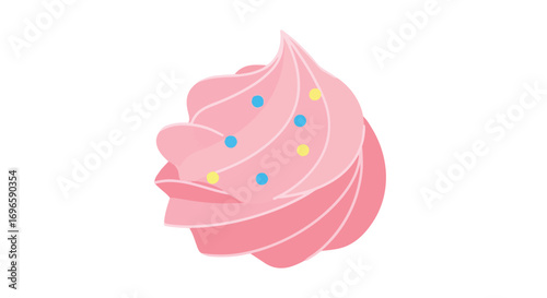 Stylized confection illustration showcasing pink swirl with colorful sprinkles isolated against a pure white backdrop design for treats
