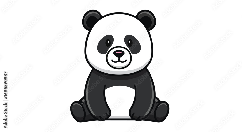 Fototapeta premium Adorable Cartoon Panda Character Sitting on a White Background, Perfect for Children's Designs and Illustrations