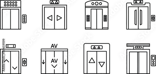 Collection of diverse elevator icons showcasing different designs and controls