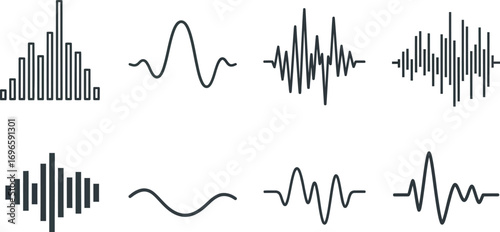 Collection of diverse sound wave patterns representing audio and signal analysis