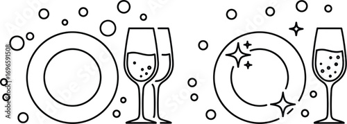 Clean sparkling plates and glasses with bubbles for a fresh start.