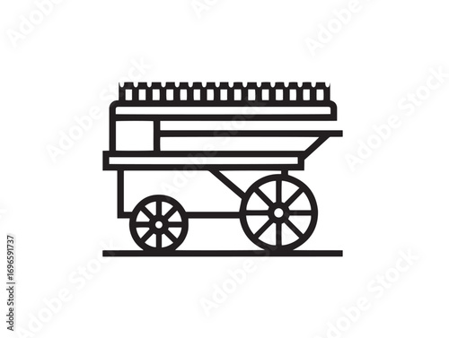 Classic Threshing Machine Farming Icon in Simple Minimal Line Vector Style