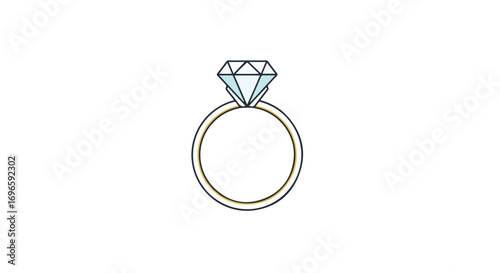 Elegant diamond ring icon in gold and light blue minimalist design, a symbol of commitment and celebration for a memorable occasion