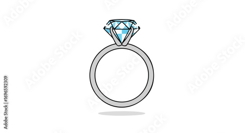 Brilliant Diamond Ring Illustration on White Backdrop Showcasing Elegance and Commitment Depiction