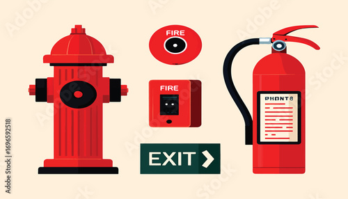 Fire Safety Equipment Hydrant, Extinguisher, and Exit Sign