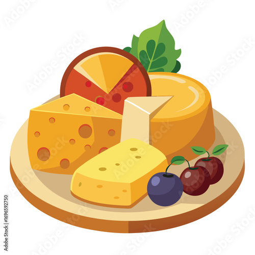 Hard porous cheese big head and sliced piece vector illustration