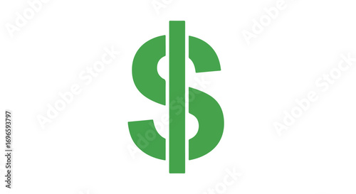 Green dollar symbol on white conveys financial investment savings and currency illustration for business themes centered on economic concepts and