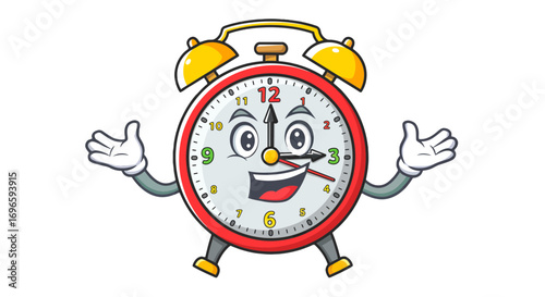 Cartoon alarm clock face illustration time management schedule reminder deadline appointment urgency concept on transparent background