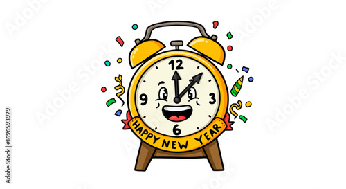 Celebration countdown clock confetti festive golden illustration merry party time holiday occasion on transparent background