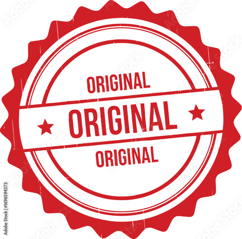 Bold red circular stamp with the word ORIGINAL repeated, signifying authenticity and uniqueness.
