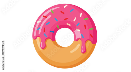 Delightful Doughnut Illustration with Pink Frosting and Colorful Sprinkles on a White Background ready to make your day sweet and happy