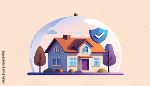 Secure Home Protection, Insurance, and Safety Shield Illustration