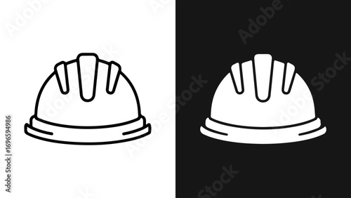 Construction Safety Hard Hat Icon in Contrasting Black and White Styles