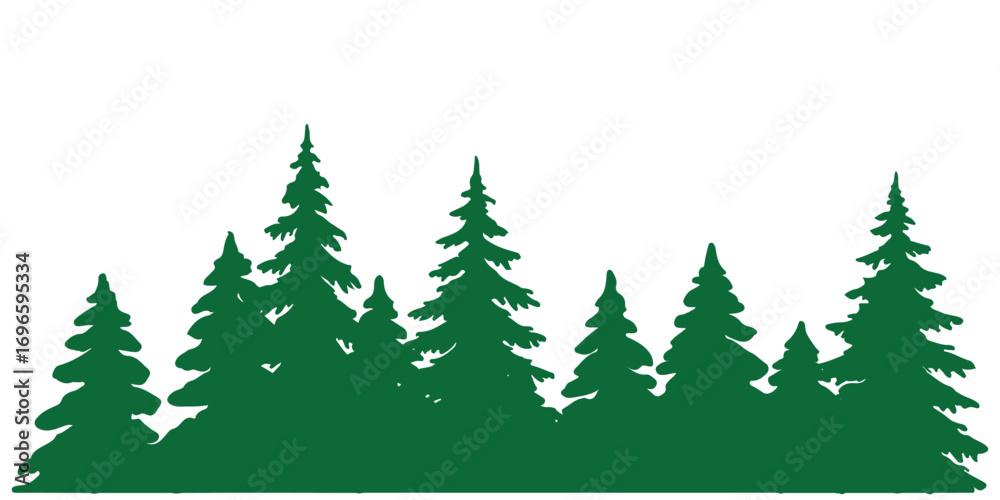 Obraz premium Silhouette of Forest of Christmas fir trees vector icon set illustration isolated on white background. pine tree forest silhouette vector illustration, Fir trees icon set. set of forest trees. vector 