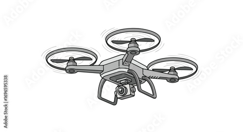 Monochromatic drone illustration showcasing aerial technology and motion capture capabilities, for diverse applications like surveillance or
