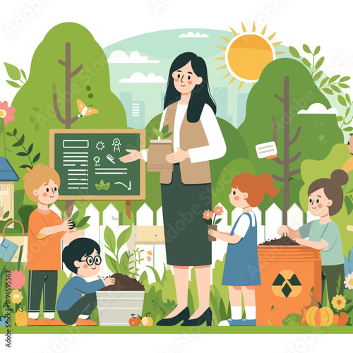 Soil Makers Children and teacher computer ecology second life vector