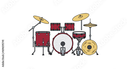 Stylized drum kit illustration, perfect for music themed designs or band visuals providing a touch of rhythm