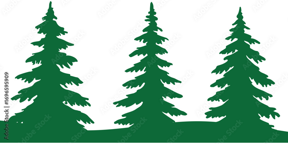 Fototapeta premium Silhouette of Forest of Christmas fir trees vector icon set illustration isolated on white background. pine tree forest silhouette vector illustration, Fir trees icon set. set of forest trees. vector 