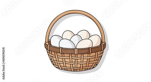 Hand-Drawn Rustic Basket Brimming with Creamy White Eggs for Farm Fresh Concept Illustration