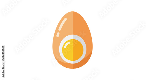 Whimsical depiction of a halved hard-boiled egg with vibrant yolk and creamy white isolation on bright background