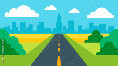 Road leading to a city skyline illustration
