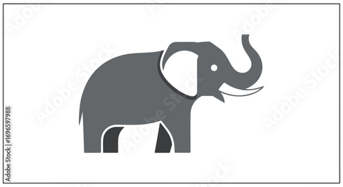 Stylized monochrome depiction of an elephant with its simplified form and symbolic animal representation isolated on a stark white backdrop