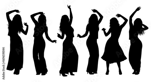 silhouettes of woman dancing , Silhouettes of women dancing in various poses on transparent background