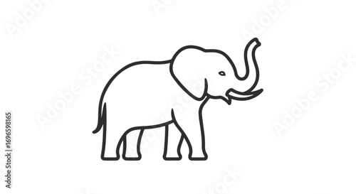 Elegant and simple outline of an elephant facing to the right on a plain white canvas background displaying its graceful silhouette