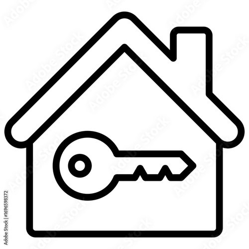 Home Key Outline Icon Design Vector - House with a key, symbolizing ownership, rental, access, and property security