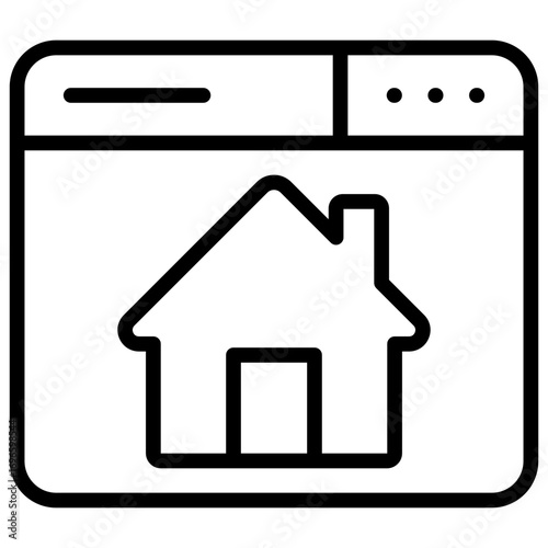 Web Home Outline Icon Design Vector - House inside a web browser window, representing online real estate or digital housing platform