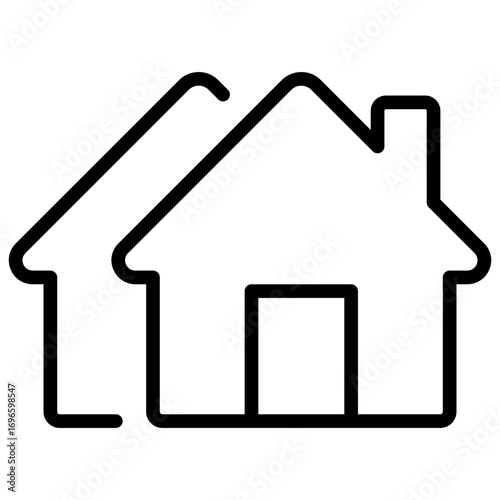 Two Homes Outline Icon Design Vector - Two houses side by side, representing housing community, multiple properties, or residential area