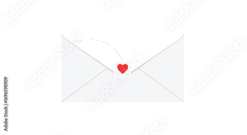 Delivering heartfelt sentiment: A minimalistic illustration of a love letter with a red heart sealing the message of affection and care