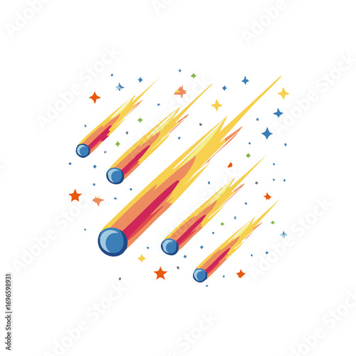 Vibrant shooting stars and twinkling stars illustration against a white background