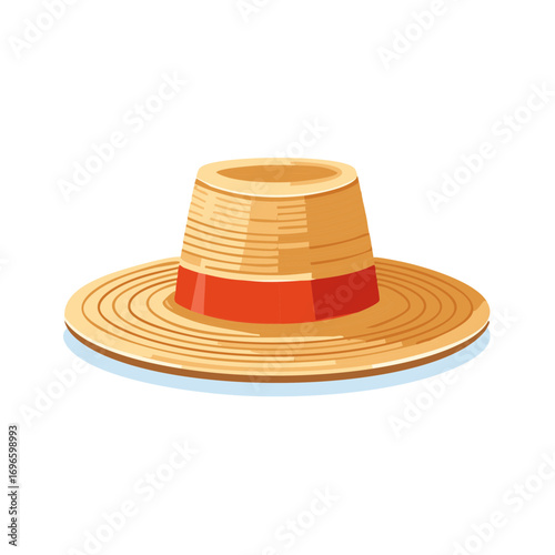 Illustration of a Straw Hat with a Red Band Fashion Accessory