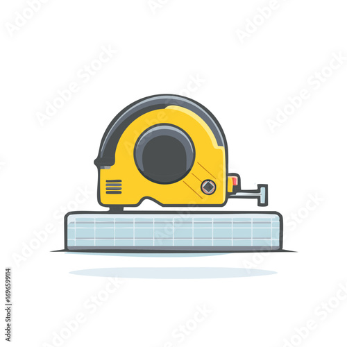 Yellow measuring tape tool rests on a grid surface, illustration