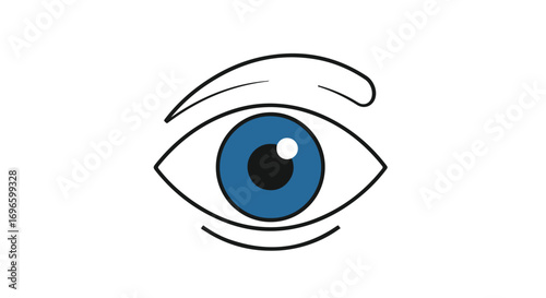 Stylized eye icon illustration, representing vision, perception, and observation in simple line drawing concept on clean white background