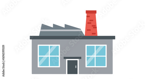 Stylized Factory Building Illustration with a Classic Industrial Design Element showing its utility