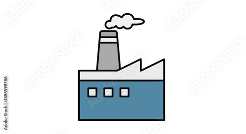 Stylized industrial factory vector with smoke emission for manufacturing or energy production isolated on a clean white background