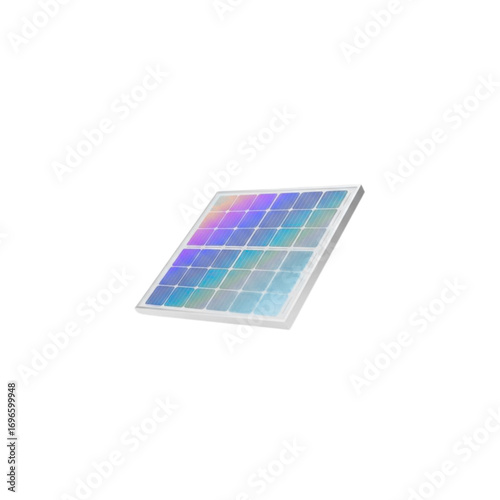 Single solar panel with iridescent cells isolated on transparent background
