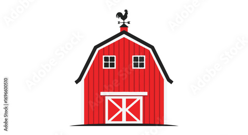 Stylized rural barn illustration featuring a weather vane and a simplistic design, suitable for agricultural or rural-themed projects emphasizing