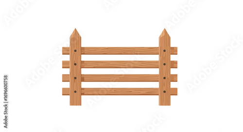 Wooden picket barrier, simple farm architecture, vintage countryside, illustration of protective barrier made with timber planks and support posts