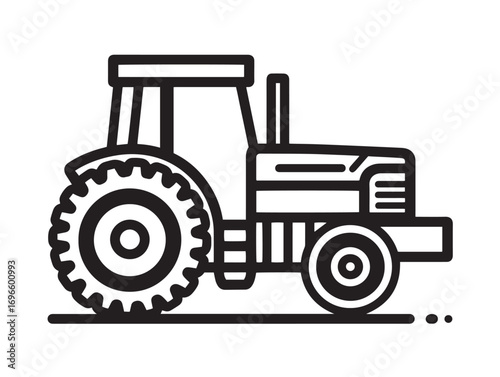 Agricultural Tractor Powered Equipment Icon in Sleek Minimal Line Vector Illustration Style