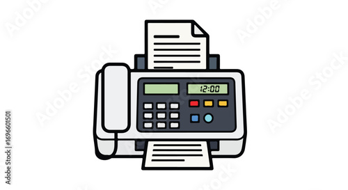 Office communication technology: A minimalist fax machine illustration conveying business functionality, office equipment and traditional methods