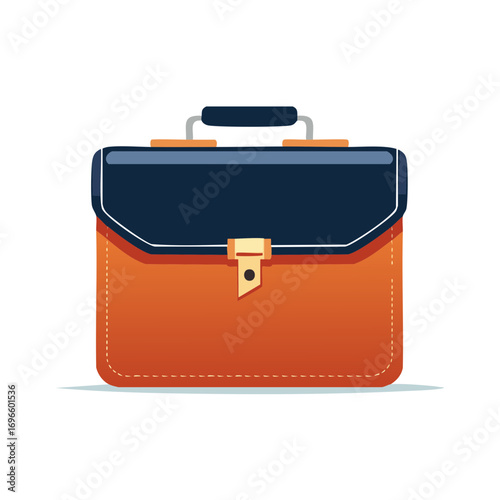 Classic leather briefcase with dark blue flap and brass buckle for business documents