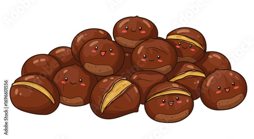 Roasted chestnut pile cute cartoon sweet food autumn harvest tasty snack delicious healthy treat kawaii on transparent background