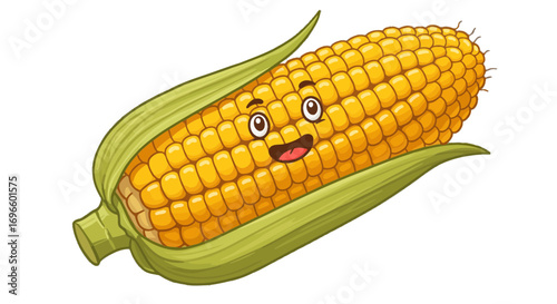 A cartoon corn cob with a happy face fresh vegetable food agriculture farm harvest healthy eating maize on transparent background