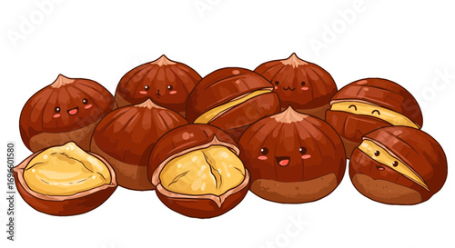 Cute chestnut illustration tasty sweet food autumn harvest delicious treat healthy snack edible nut ingredient on transparent background